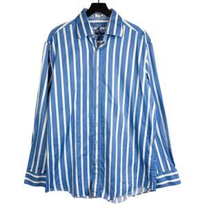 Bugatchi Shaped Fit Dress Shirt Blue White Stripe - XXL 2XL